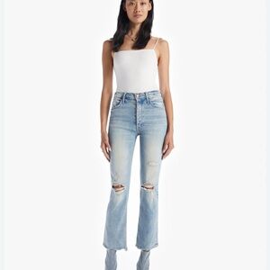 MOTHER Blue Flare Wide Leg Jeans with Vintage Fade